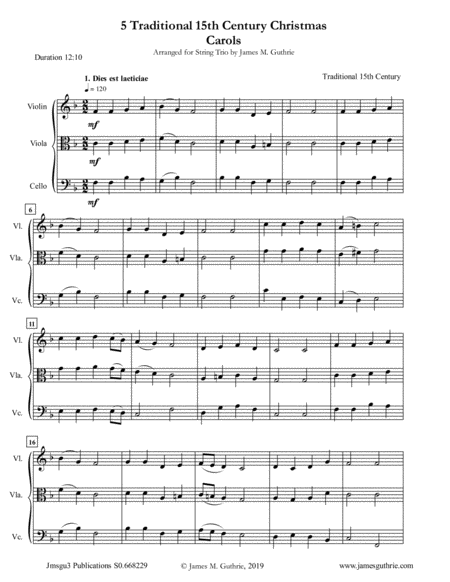 Free Sheet Music 5 Traditional 15th Century Christmas Carols For String Trio