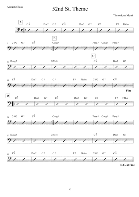 Free Sheet Music 52nd Street Theme Acoustic Bass