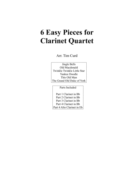 6 Easy Pieces For Clarinet Quartet Sheet Music