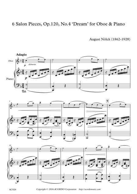 Free Sheet Music 6 Salon Pieces Op 120 No 4 Dream For Oboe Piano