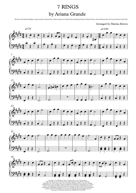 7 Rings By Ariana Grande Easy To Read Format Sheet Music