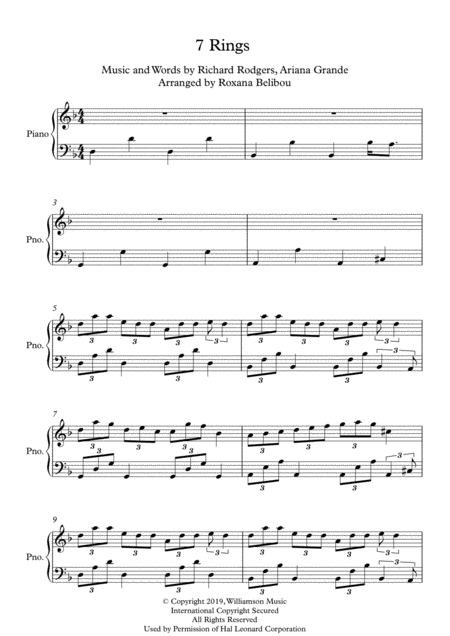 Free Sheet Music 7 Rings D Minor By Ariana Grande Piano