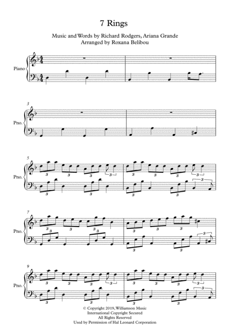 7 Rings D Minor By Ariana Grande Piano Sheet Music