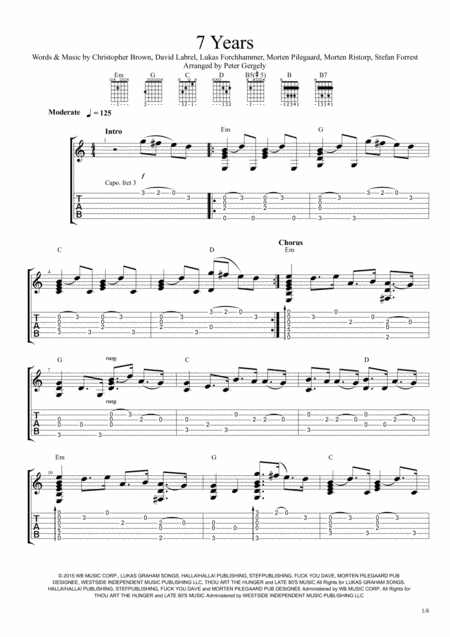 7 Years Fingerstyle Guitar Sheet Music