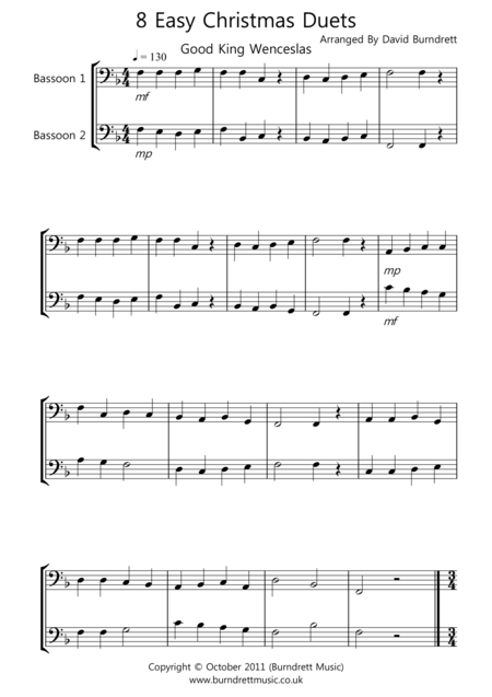 8 Christmas Duets For Bassoon Sheet Music