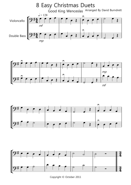 Free Sheet Music 8 Christmas Duets For Cello And Double Bass