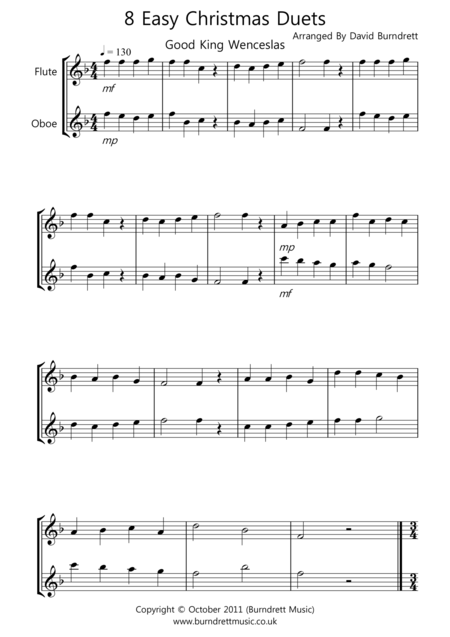 Free Sheet Music 8 Christmas Duets For Flute And Oboe