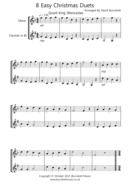 Free Sheet Music 8 Christmas Duets For Oboe And Clarinet