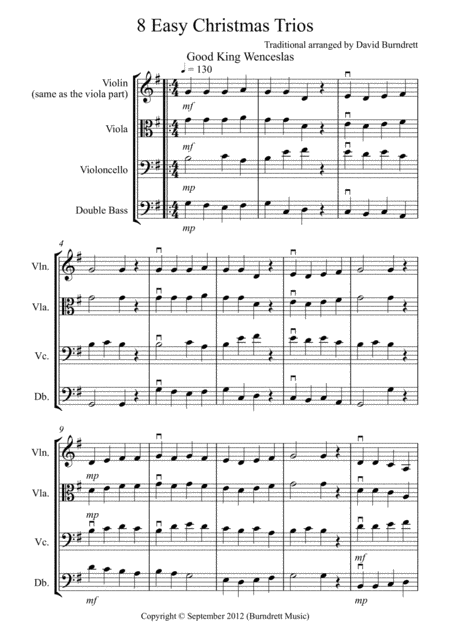 8 Easy Christmas Trios For Violin Or Viola Cello And Double Bass Sheet Music