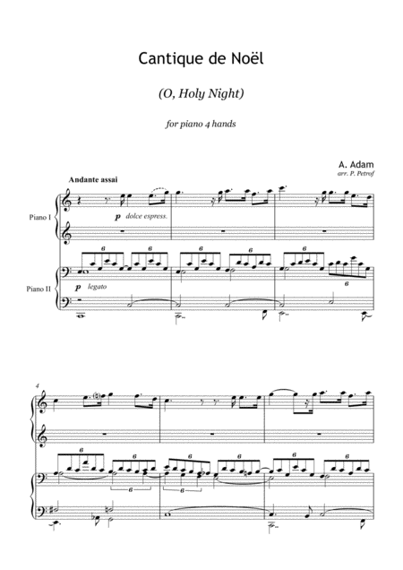 Free Sheet Music A Adam Cantique De Nol O Holy Night Piano 4 Hands