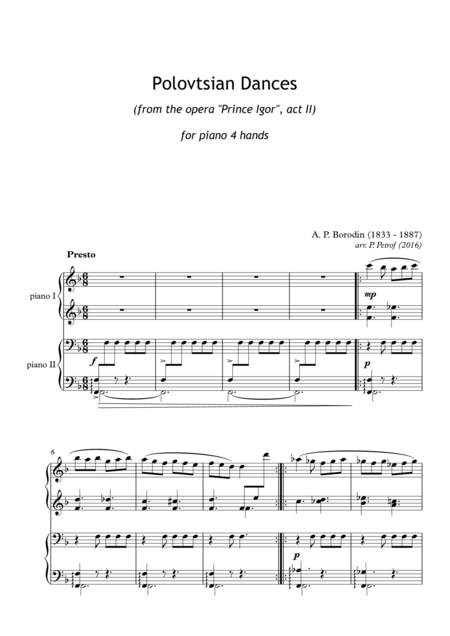 Free Sheet Music A Borodin Polovtsian Dances For Piano 4 Hands