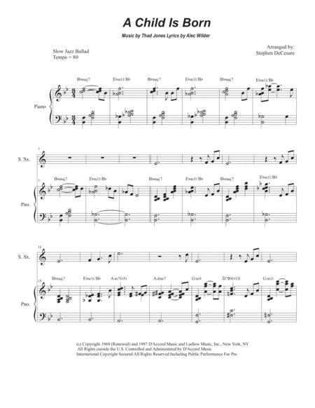 Free Sheet Music A Child Is Born For Soprano Saxophone And Piano