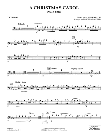 Free Sheet Music A Christmas Carol Main Title Arr Robert Longfield Trombone 1