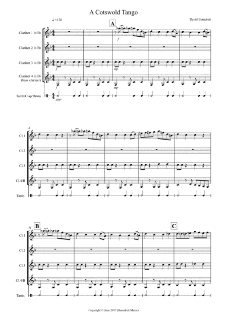 A Cotswold Tango For Clarinet Quartet Sheet Music