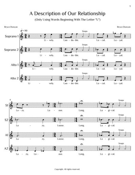 Free Sheet Music A Description Of Our Relationship Only Using Words Beginning With The Letter L