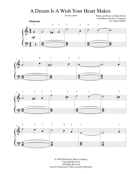 A Dream Is A Wish Your Heart Makes From Walt Disneys Cinderella For Easy Piano Sheet Music