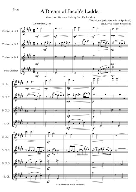 Free Sheet Music A Dream Of Jacobs Ladder For Clarinet Quartet