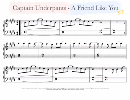 Free Sheet Music A Friend Like You From Captain Underpants Easiest Piano Arrangement