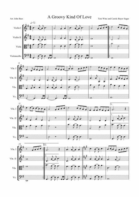 A Groovy Kind Of Love By Phil Collins Arranged For String Quartet Sheet Music