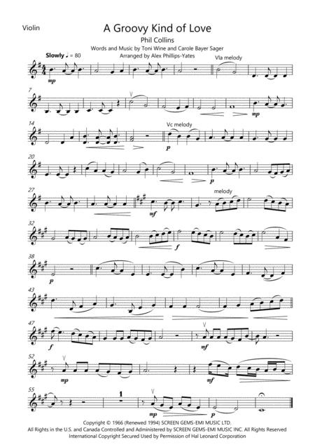 A Groovy Kind Of Love By Phil Collins String Trio Sheet Music