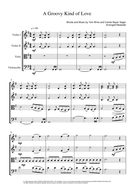 A Groovy Kind Of Love String Quartet Score And Parts Sheet Music