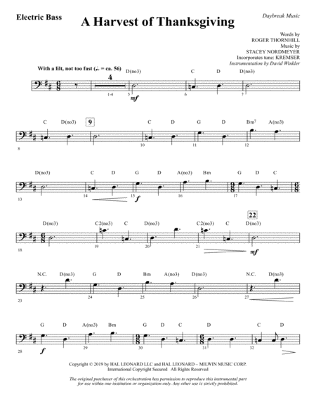 Free Sheet Music A Harvest Of Thanksgiving Bass