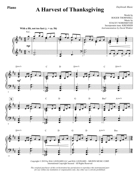 Free Sheet Music A Harvest Of Thanksgiving Piano