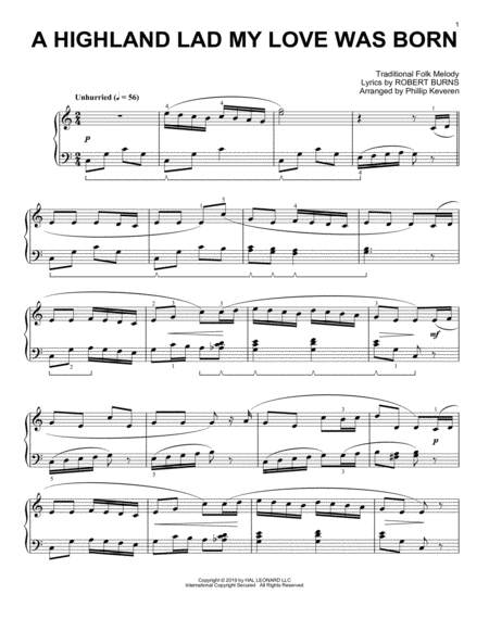 Free Sheet Music A Highland Lad My Love Was Born Arr Phillip Keveren