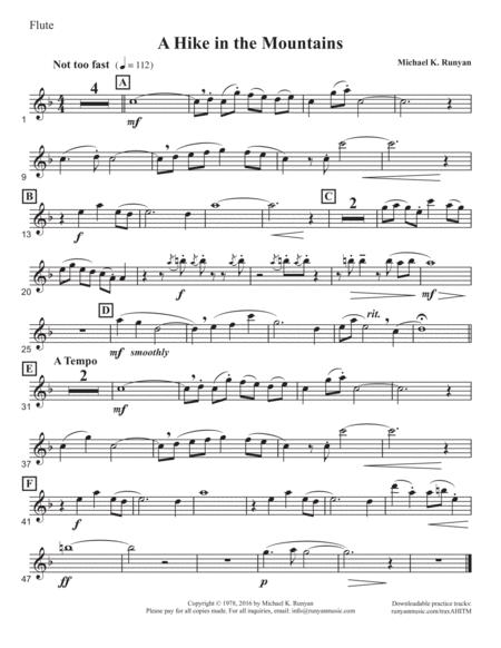 Free Sheet Music A Hike In The Mountains For Flute With Piano Accompaniment Flute Part Only