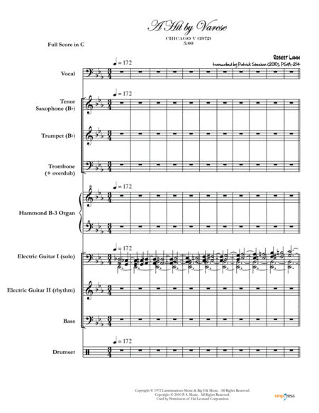 A Hit By Varese Chicago Complete Score Sheet Music