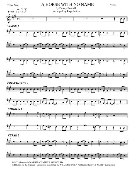 Free Sheet Music A Horse With No Name Tenor Sax