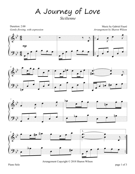 A Journey Of Love Sicilienne For Piano Solo Sheet Music