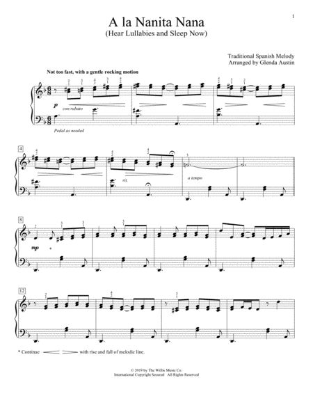 Free Sheet Music A La Nanita Nana Hear Lullabies And Sleep Now Arr Glenda Austin