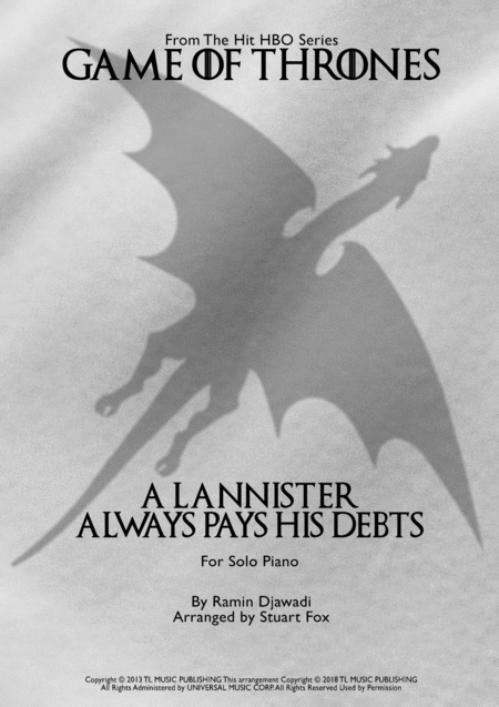 A Lannister Always Pays His Debts Sheet Music