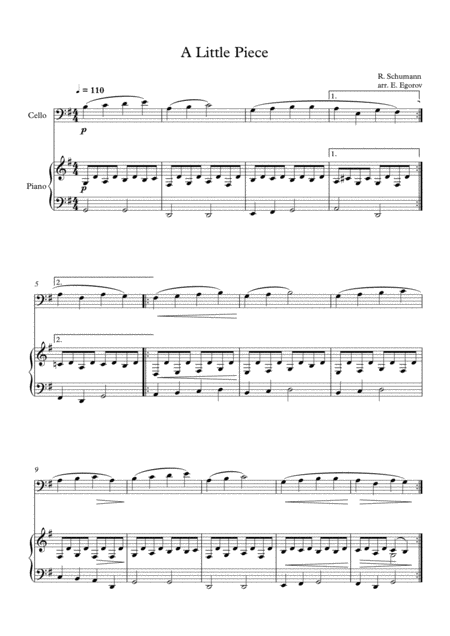 A Little Piece Robert Schumann For Cello Piano Sheet Music