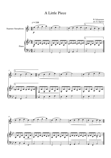 Free Sheet Music A Little Piece Robert Schumann For Soprano Saxophone Piano