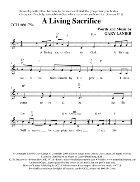 A Living Sacrifice Lead Sheet Sheet Music