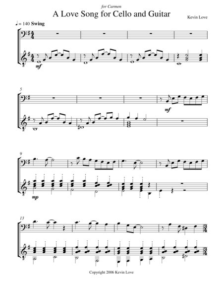 A Love Song For Cello And Guitar Score And Parts Sheet Music