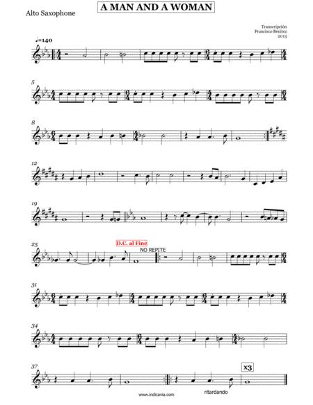 A Man And A Woman By Francisc Lai Melody Part For Alto Sax Sheet Music