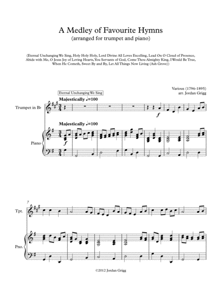 Free Sheet Music A Medley Of Favourite Hymns Trumpet And Piano
