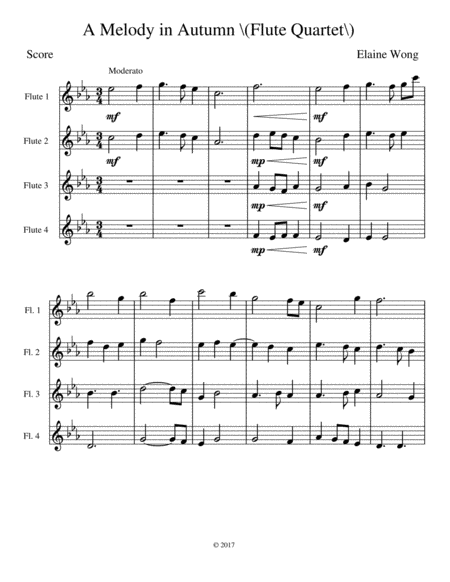 A Melody In Autumn Flute Quartet Sheet Music