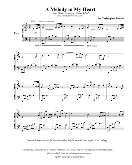 A Melody In My Heart Piano Solo By Christopher Boscole Sheet Music