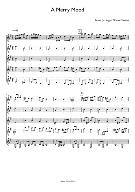 Free Sheet Music A Merry Mood Anon Arranged For Beginner Intermediate Guitar Ensemble