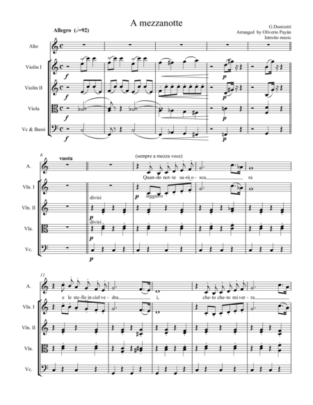 Free Sheet Music A Mezzanotte For Alto And Strings By Donizetti