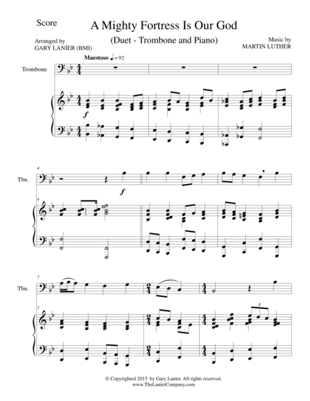 A Mighty Fortress Is Our God Duet Trombone And Piano Score And Parts Sheet Music