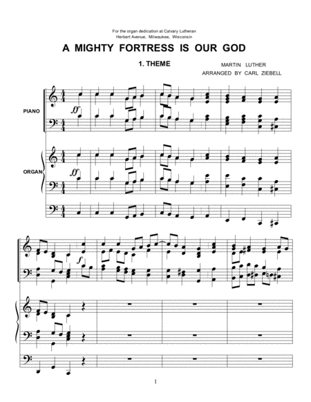 Free Sheet Music A Mighty Fortress Organ Piano Duet