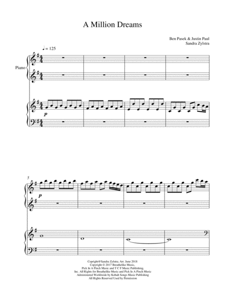 Free Sheet Music A Million Dreams 1 Piano 4 Hands