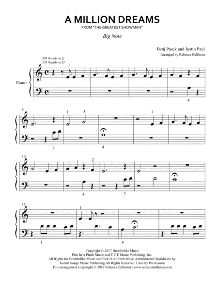 A Million Dreams Big Note Sheet Music