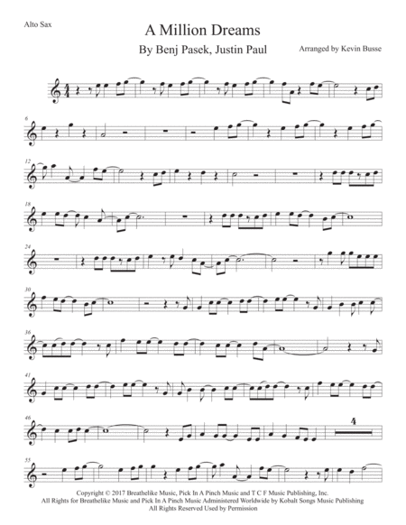 A Million Dreams Easy Key Of C Alto Sax Sheet Music