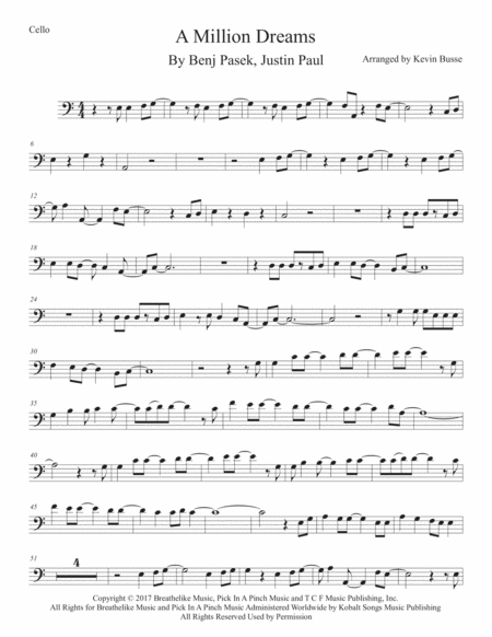 A Million Dreams Easy Key Of C Cello Sheet Music